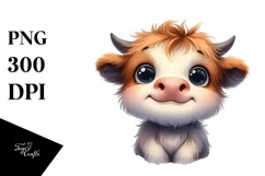 Funny Highland Cow Watercolor PNG Product Image 1