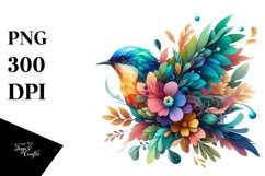 Vibrant Bird with Flowers PNG Product Image 1