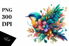 Vibrant Bird with Flowers PNG Product Image 1