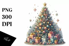 Glittery Digital Painting of Christmas Tree with Gifts, Product Image 3