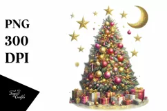 Glittery Digital Painting of Christmas Tree with Gifts, Product Image 1