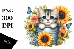 Cute Baby Cat with Flowers PNG Product Image 1