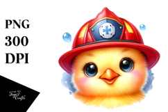 Vibrant Watercolor Baby Chicken with Firefighter Hat, PNG Product Image 1