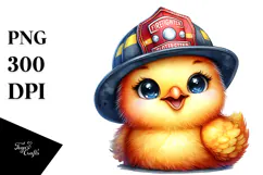 Vibrant Watercolor Baby Chicken with Firefighter Hat, PNG Product Image 1