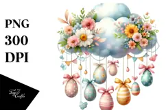 Pastel Watercolor Cloud with Hanging Eggs PNG Product Image 1