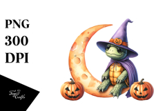 Turtle Dressed for Halloween on Half Moon PNG Product Image 1