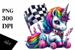 Baby Unicorn with Checkered Flag PNG Product Image 3