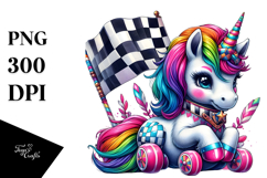 Baby Unicorn with Checkered Flag PNG Product Image 1