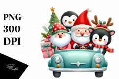 Cute Christmass Gnome in Car PNG Product Image 1