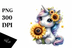 Baby Unicorn with Sunflower | Clipart Product Image 1