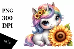 Cute Pastel Sunflower Baby Unicorn | Sublimation Clipart Product Image 3