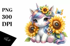 Baby Unicorn with Sunflower | Clipart Product Image 1