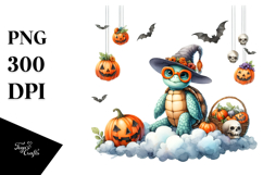 Turtle in Halloween Costume on Cloud, Transparent PNG Product Image 1