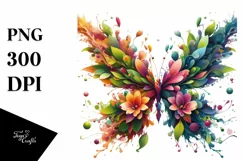 Vibrant Butterfly with Flowers PNG Product Image 1