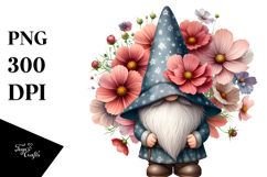 Cute Gnome with Floral Ornament, PNG Product Image 1
