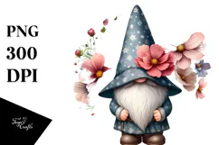 Watercolor GNOME with Cosmos PNG Product Image 1