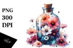 Abstract Bottle with Large Cosmos | Sublimation Clipart Product Image 1