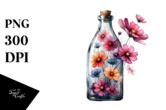 Abstract Bottle with Large Cosmos | Sublimation Clipart Product Image 1