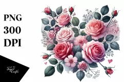 Heart with Roses in Washed Watercolor, Transparent PNG Product Image 1