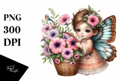 Watercolor Baby Butterfly Holding Flowers Product Image 3