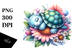 Whimsical Baby Turtle Sleeping on Flower PNG Product Image 1