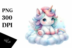 Watercolor Baby Unicorn from Cloud | Clipart Product Image 3