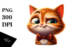 Cute Cartoon Kitten with Bow Tie PNG Product Image 1