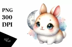 Colorful Baby Rabbit with Moon | Clipart Product Image 1