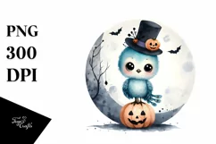 Cute Baby Macaw on Halloween Moon PNG Product Image 1
