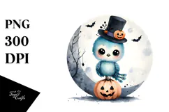 Cute Baby Macaw on Halloween Moon PNG Product Image 1