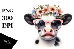Graceful Cow with Steampunk Sunglasses PNG Product Image 1