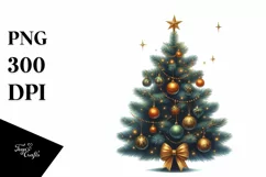 Simple Christmas Tree Sketched with Ornaments PNG Product Image 1