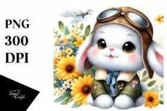 Colorful Aviator Suit Baby Bunny | Sublimation Clipart Product Image 1