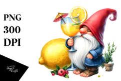 Whimsical Gnome Drinking a Cocktail with a Gigantic Lemon Product Image 1
