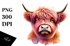 Pink Highland Cow winking PNG Product Image 1