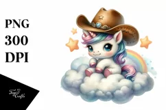 Cute Baby Unicorn with Cowboy Hat | Sublimation | Clipart Product Image 3