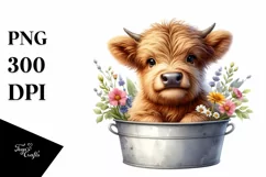 Highland Cow in Flowers | Clipart Product Image 1