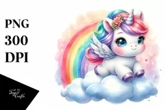 Cute Baby Unicorn on Rainbow Clipart Product Image 1