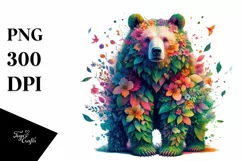 Colorful Bear made of Flowers, PNG Product Image 3