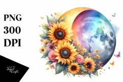 Washed Colorful Half Moon with Flowers PNG Product Image 3