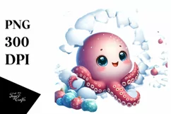 Cute Baby Octopus in Winter PNG Product Image 1