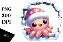 Cute Baby Octopus in Winter PNG Product Image 1