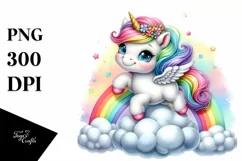 Cute Baby Unicorn on Rainbow Clipart Product Image 1