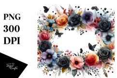 Colorful Horizontal Frame Black Roses | Clipart Product Image 1
