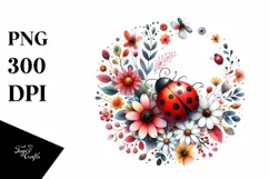 Colorful Whimsical Ladybug Floral Watercolor Clipart Product Image 1