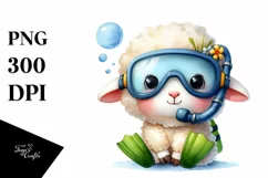 Funny Cute Lamb with Scuba Helmet PNG Product Image 1
