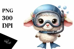 Funny Cute Lamb with Scuba Helmet PNG Product Image 1