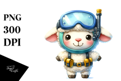 Funny Cute Lamb with Scuba Helmet PNG Product Image 1