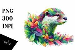 Vibrant Otter with Plant Leaves, PNG Product Image 3
