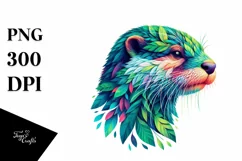 Vibrant Otter with Plant Leaves, PNG Product Image 1